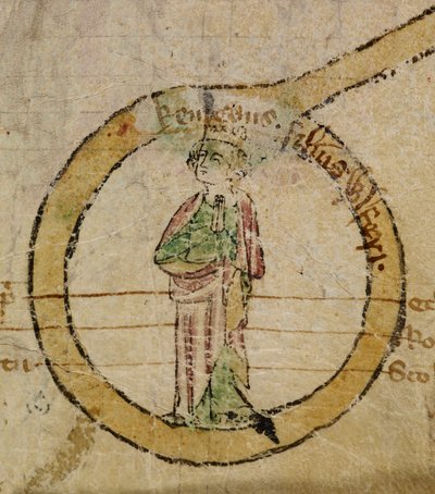 添加 MS 47170 EGMONT PAPERS。CCLI卷。CCLI。"[C]ronica rotulata Latine et Gallice conscripta cum regibus Anglie ex utraque parte depicta fratris Walteri de Witteliseye monachi mon[a]sterii de Burgo Sancti Petri.Anime cuius propicietur Deus.阿门"：......"，约 1321 年-。 作者 英语学校