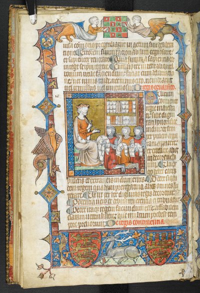 添加 MS 47680，f.17v，国王与骑士和皮草，选自 "Secretum Secretorum"（秘密的秘密）。 作者 英语学校