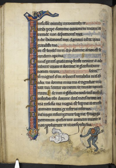 添加 MS 62925 f.87v，选自 "拉特兰诗篇"，约 1260 年（牛皮纸上的墨水、彩色和金色）。 作者 英语学校