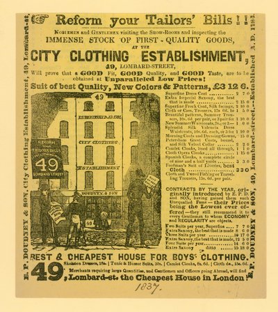 广告为Doudney＆Son，City Clothing Establishment，49 Lombard Street，London 作者 英语学校