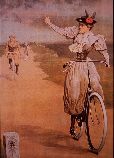 汉伯自行车的广告，约1898年（彩色平版印刷）。 作者 英语学校