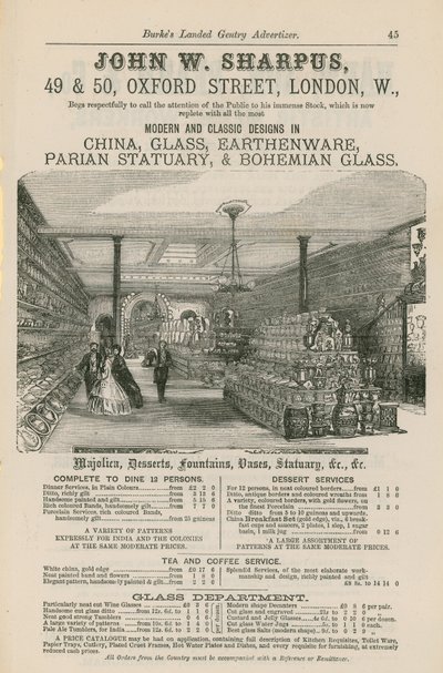John W Sharpus广告，中国现代和经典设计，玻璃，陶器，parian雕像和波西米亚玻璃 作者 英语学校