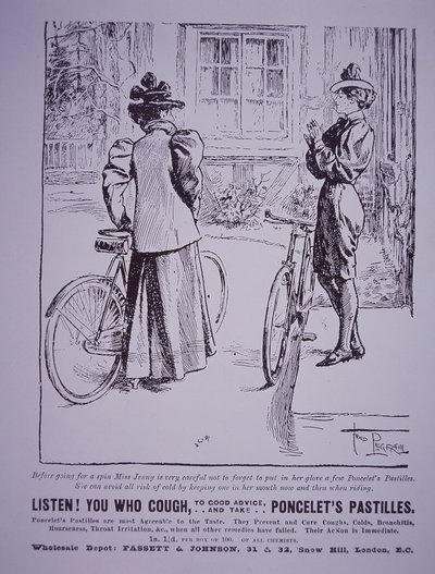 庞斯莱的帕斯蒂莱斯广告，展示了女骑手，其中一位穿着短裤。 作者 英语学校