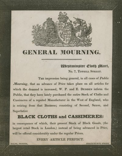 WP和E Dudden，Westminster Cloth Mart，7 Tothill Street的广告 作者 英语学校