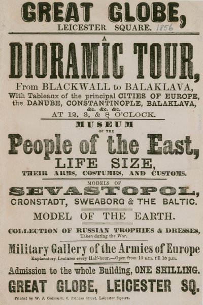 广告为从Blackwall到Balaklava的Dioramic之旅，以及欧洲主要城市的画面 作者 英语学校