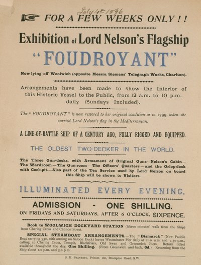 广告为Nelsons勋爵旗舰Foudroyant的展览 作者 英语学校