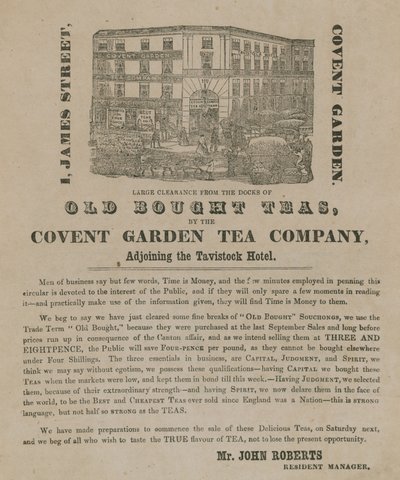 来自考文特花园茶叶公司的旧买茶的广告 作者 英语学校
