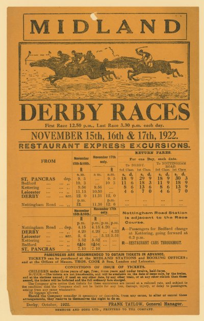 1922年11月15日至17日铁路游览米德兰德比赛的广告 作者 英语学校