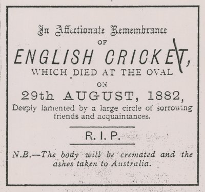 1882年8月，体育时代的广告引入了灰烬的概念 作者 英语学校