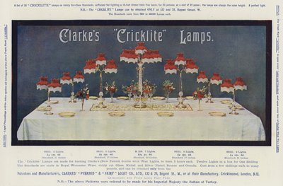 广告，克拉克的“Cricklite”灯（chromolitho） 作者 英语学校