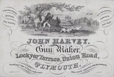 德文郡普利茅斯枪支制造商John Harvey的广告 作者 英语学校