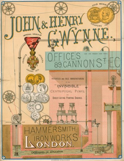 John和Henry Gwynne的广告，89 Cannon Street，London，Invincible离心泵的制造商 作者 英语学校