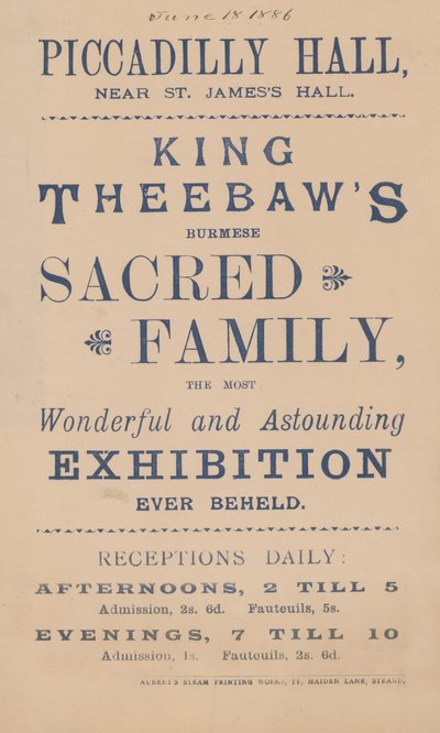 国王Theebaws缅甸神圣家族的广告 作者 英语学校