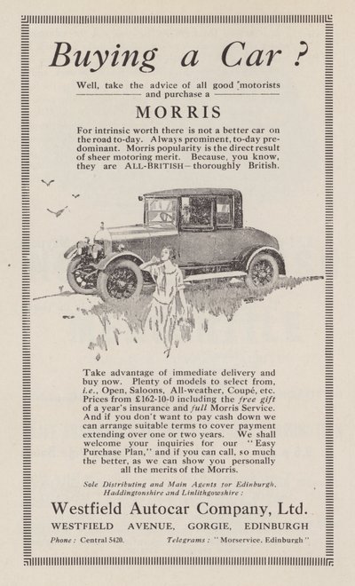 1926年莫里斯（Morris）汽车的广告 作者 英语学校