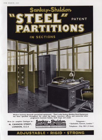 1937年Sankey-Sheldon Steel Partitions的广告 作者 英语学校
