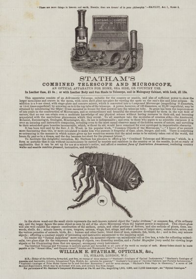 Stathams的广告结合了望远镜和显微镜 作者 英语学校