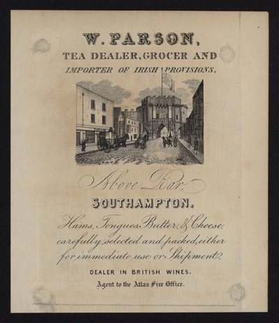 W帕森（W Parson），茶叶经销商，杂货店和爱尔兰食品进口商的广告，汉普郡，南安普敦 作者 英语学校