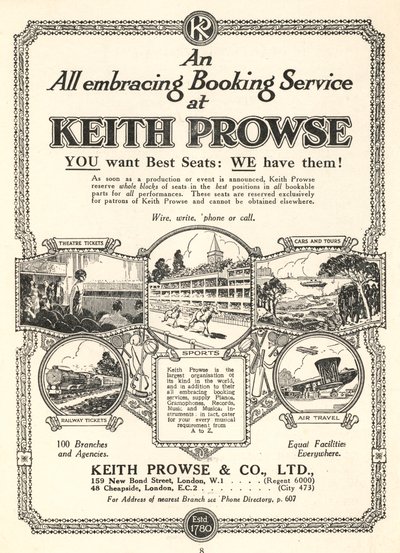 Keith Prowse & Co, Ltd的订票服务广告（平版）。 作者 英语学校