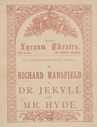 Lyceum Theatre，Jekyll博士和Hyde先生的广告卡由Richard Mansfield主演 作者 英语学校