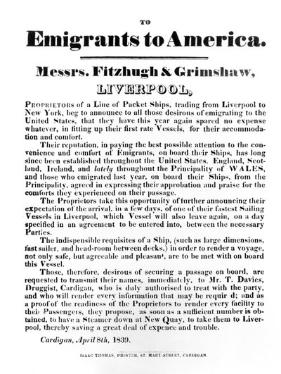 1839年Packet Ships to America的广告（印刷纸） 作者 英语学校