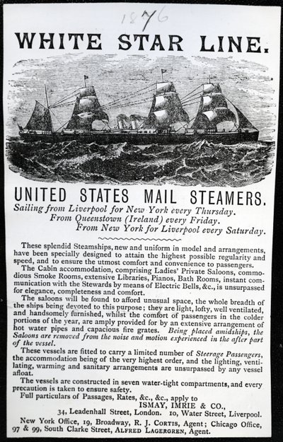 1876年白星线的广告（印刷纸） 作者 英语学校