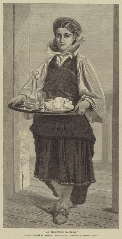 一个阿拉贡的女服务员（雕刻）。 作者 英语学校