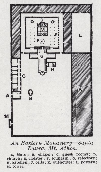 东方修道院，圣劳拉，阿陀斯山（石版画） 作者 英语学校
