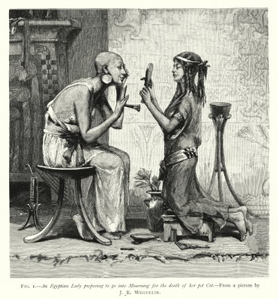 一位埃及女士准备为她的宠物猫的死亡服丧（雕刻）。 作者 英语学校