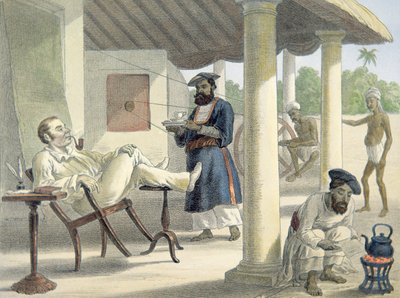 一位英国官员和他的本地仆人，约1860年（彩色平版印刷）。 作者 英语学校