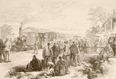 约 1880 年的早期中国铁路（石版印刷） 作者 英语学校