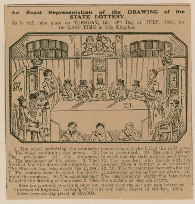 国家彩票抽奖的确切表示，将于1826年7月18日在王国最后一次举行 作者 英语学校