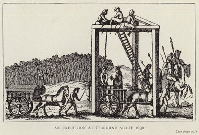 约 1630 年在泰伯恩执行的死刑（石版画） 作者 英语学校