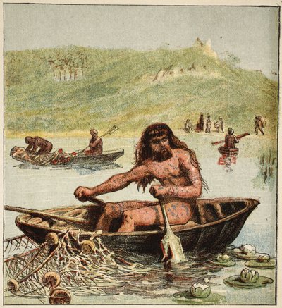 古代英国人在他的船上，出版。1890年（彩色石版画 作者 英语学校