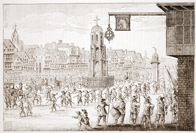 Cheapside的古代景观，来自La Serres Entree de la Revne Mere du Roy，展示了梅迪西斯的游行队伍 作者 英语学校