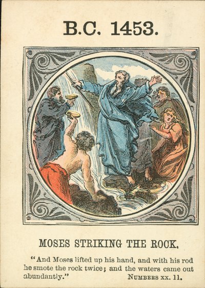 世界年：公元前 1453 年，摩西击石（彩色石版画） 作者 英语学校