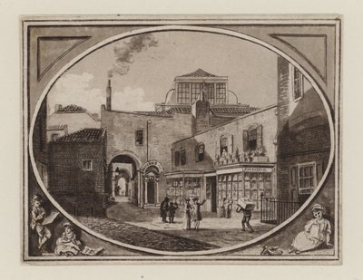 Savil Row Passage的打印卖方Archibald Roberton，毗邻Squibs拍卖室，大约1790年 作者 英语学校