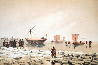 北极旅行，插图从航程到巴芬斯湾和巴罗海峡......，1852年（手工彩色雕刻） 作者 English School