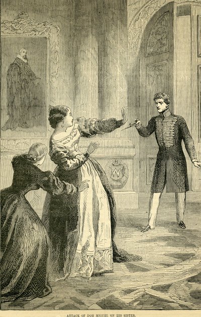 Don Miguel对他的妹妹的攻击，取自18-251858年的Cassells画报英国历史 作者 英语学校