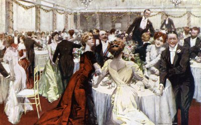 Auld Lang Syne，新年前夕，萨沃伊酒店（彩色平印）。 作者 英语学校