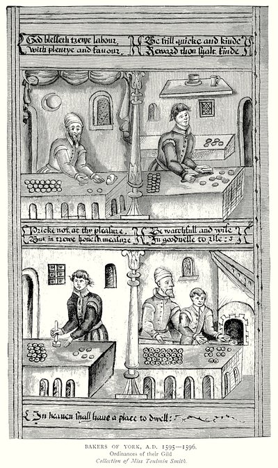 约克面包师，公元 1595-1596 年。行会条例（雕刻） 作者 英语学校