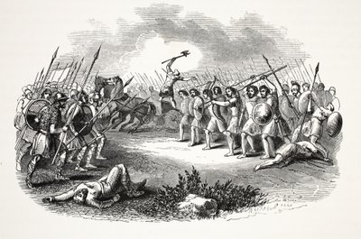 酒吧Rhuddlan Marsh之战。 19世纪（钢雕） 作者 英语学校