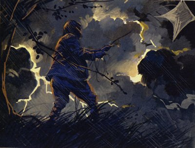 本杰明-富兰克林在暴风雨中放风筝（彩色石版画） 作者 英语学校