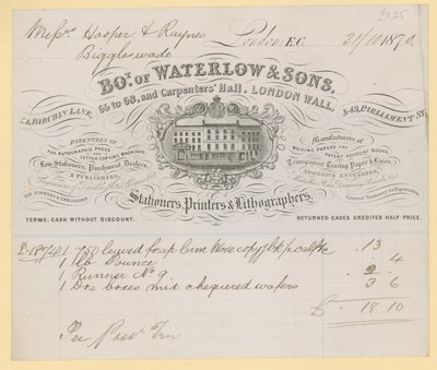 比尔来自Waterlow and Sons，66-68 Carpenters Hall，伦敦墙，文具 作者 英语学校