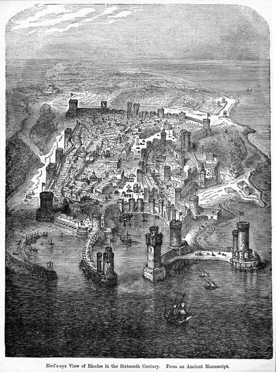 16世纪罗兹的鸟瞰图，来自古代手稿，“卡塞尔的英国插图史”卷。 2，1873年出版 作者 英语学校