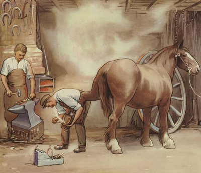 铁匠给马钉鞋（彩色平版印刷） 作者 英语学校