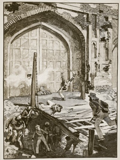 炸毁德里的羊绒门，插图来自卡塞尔斯画报英国历史（棕褐色照片） 作者 英语学校