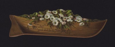 装满雏菊的小船，新年贺卡，19 世纪末或 20 世纪初（彩虹画） 作者 英语学校