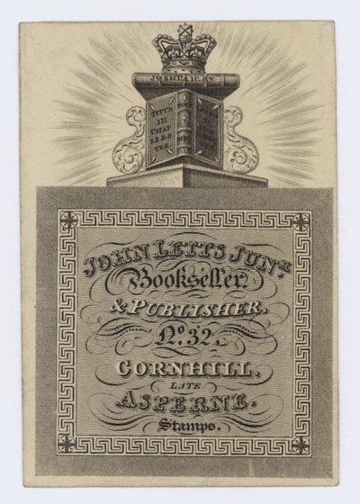 书商和出版商John Letts Junior，交易卡 作者 英语学校