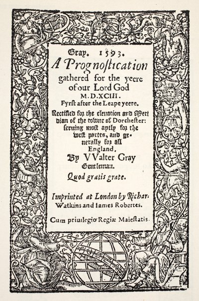 与沃尔特·格雷的沃尔特·格雷（Walter Gray）的“地球与世界的边界”，由沃特金斯和罗伯茨于1593年创作 作者 英语学校