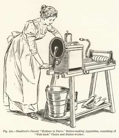 Bradfords专利Multum in Parvo Butter-making Apparatus，包括Fish-back Churn和Butter-worker 作者 英语学校